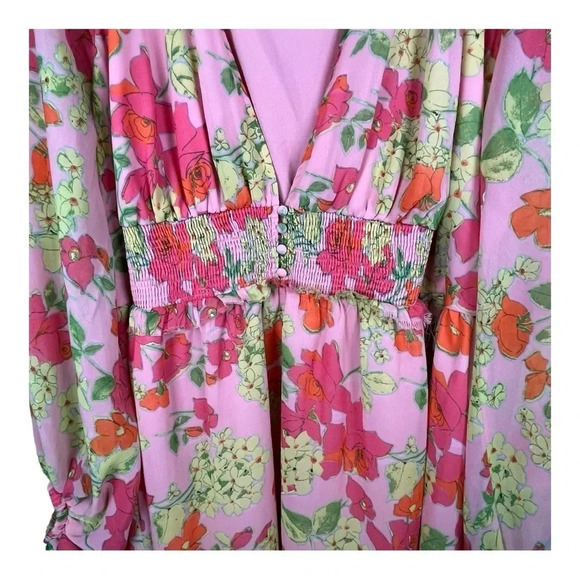 ASOS Curve Floral Soft Shirred Waist Mini‎ Dress Peach Floral Women Plus Size 26 - Picture 4 of 11